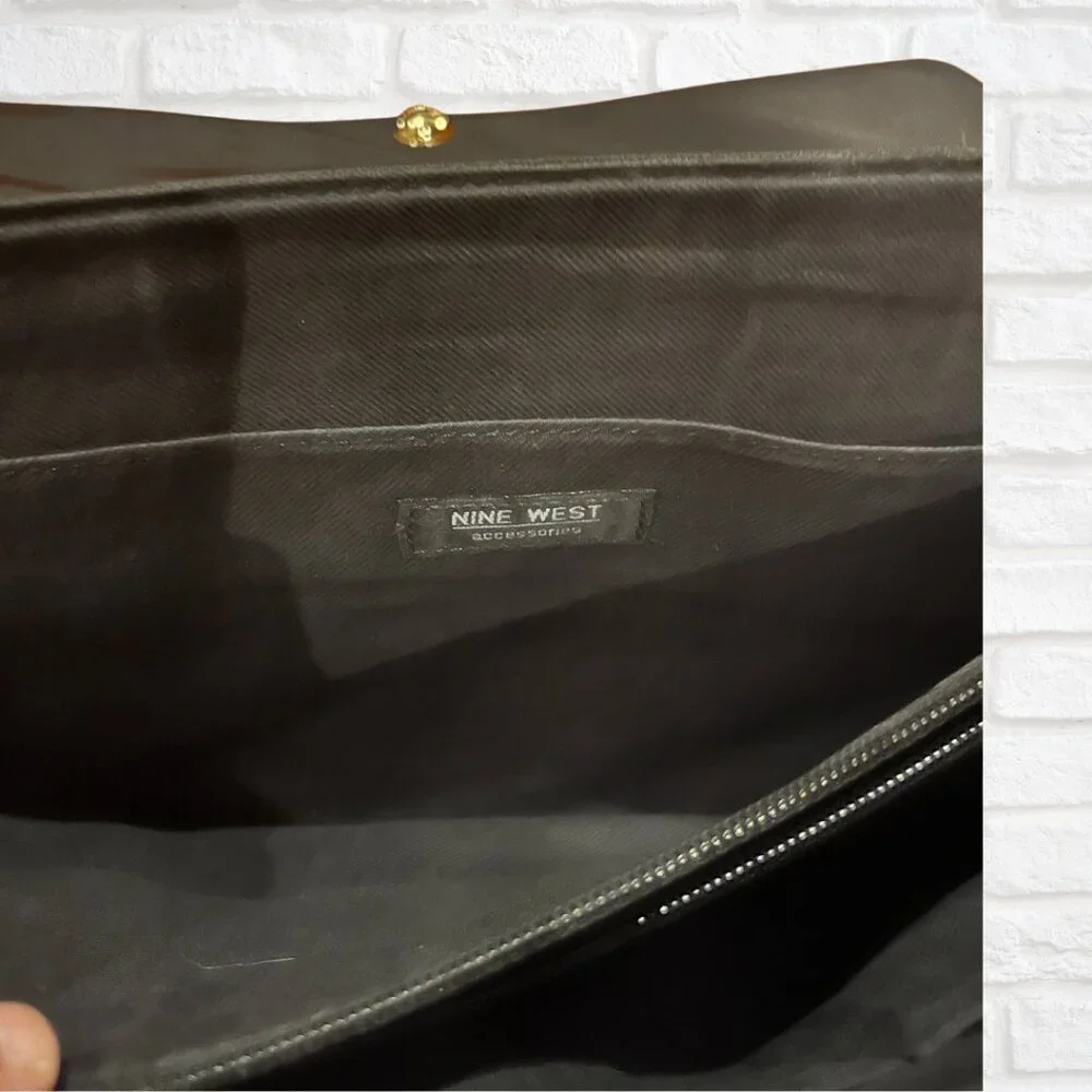 Nine West Black Laptop Tote Bag - Zippered Work Purse Travel-Friendly, 12x15x4